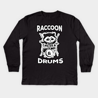 Musican Raccoon Playing Drums Kids Long Sleeve T-Shirt